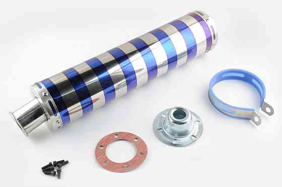 Глушитель (тюнинг) 420*10 см, креп. Ø78mm (нержавейка, зебра, серебристо-синий, прямоток, mod:2) Мукачево