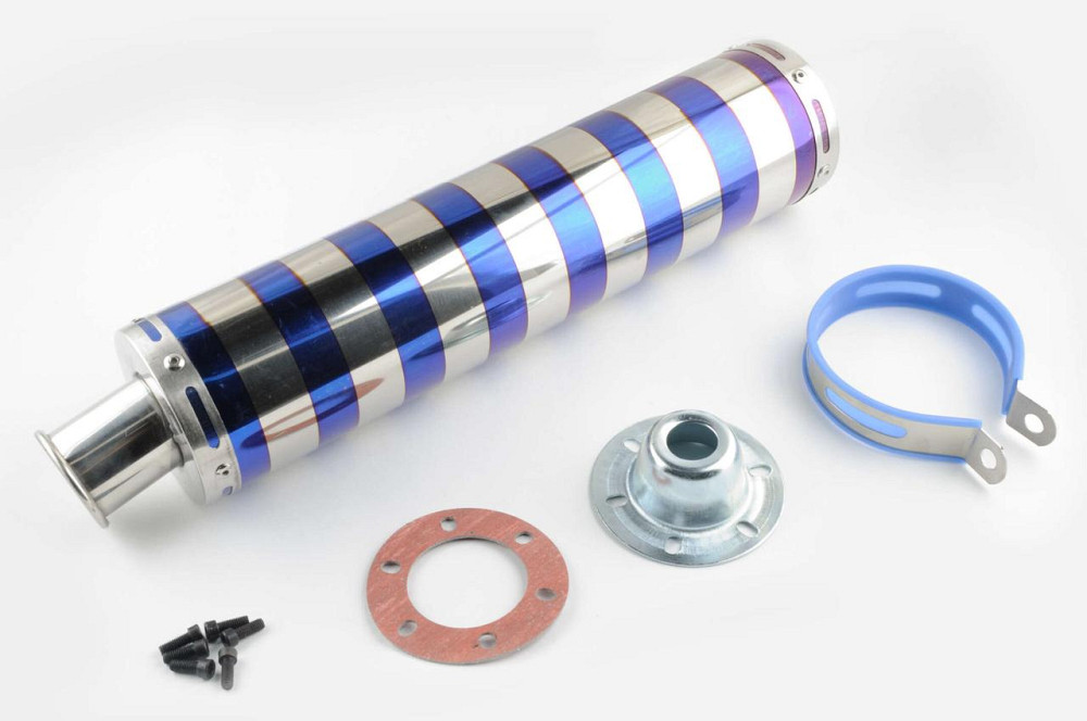 Глушитель (тюнинг) 420*10 см, креп. Ø78mm (нержавейка, зебра, серебристо-синий, прямоток, mod:2) Мукачево - изображение 1