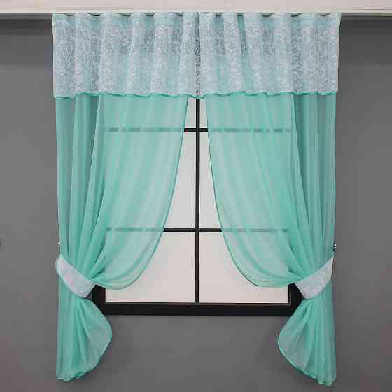 Кухонный комплект VR-Textil № 084к шторки с ламбрекеном бирюзовый с белым 280х170 см (52-0826) Киев