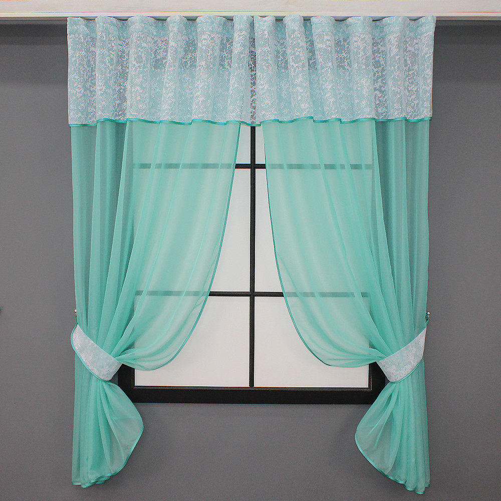 Кухонный комплект VR-Textil № 084к шторки с ламбрекеном бирюзовый с белым 280х170 см (52-0826) Киев - изображение 1