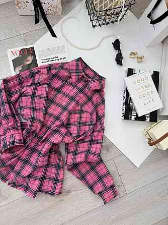 Женская базовая оверсайз рубашка в клетку Малиновый Одесса