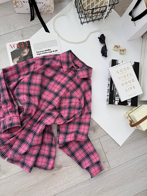 Женская базовая оверсайз рубашка в клетку Малиновый Одесса - изображение 2