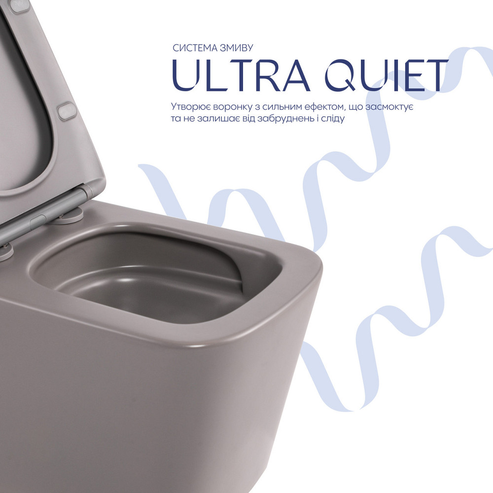 Унітаз підвісний Tern Ultra Quiet 490×365×325 мм, Stone Grey, із сидінням Slim Duroplast/Soft-close/Quick Release Київ - фото 5