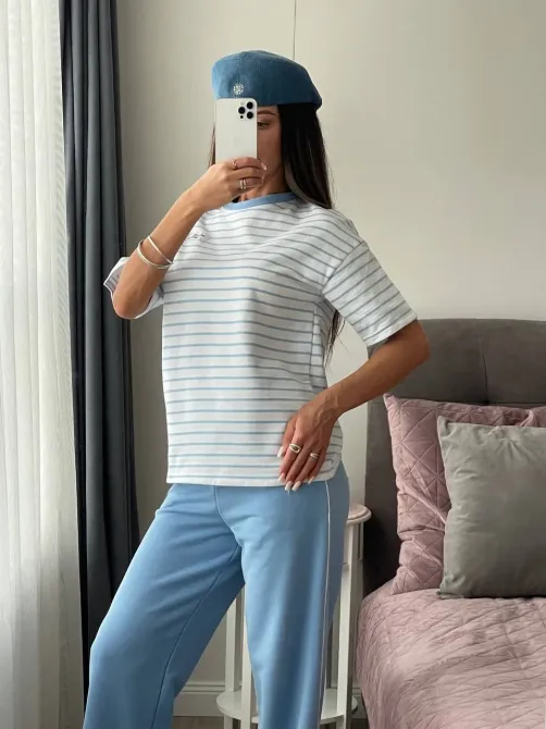 Женский хлопковый комплект (футболка + брюки) повседневная комфортная базовая одежда Одесса - изображение 7