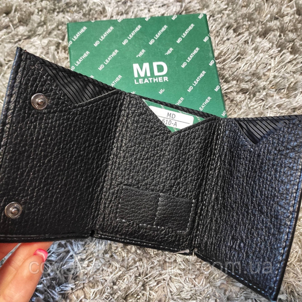Черный мужской маленький бумажник из натуральной кожи MD 610 Киев - изображение 2
