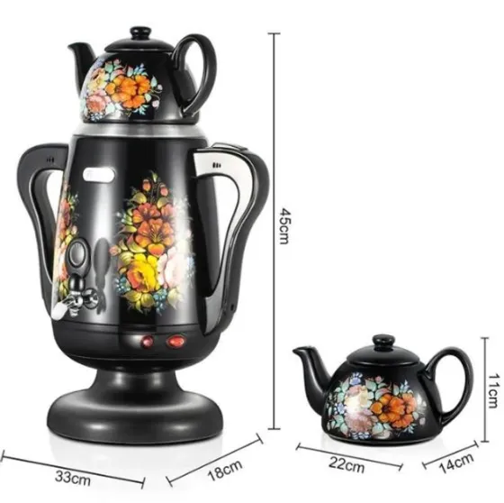 Электрический самовар с фарфоровым заварником Domotec/RAF R-7118В 3.5л черный Одеса