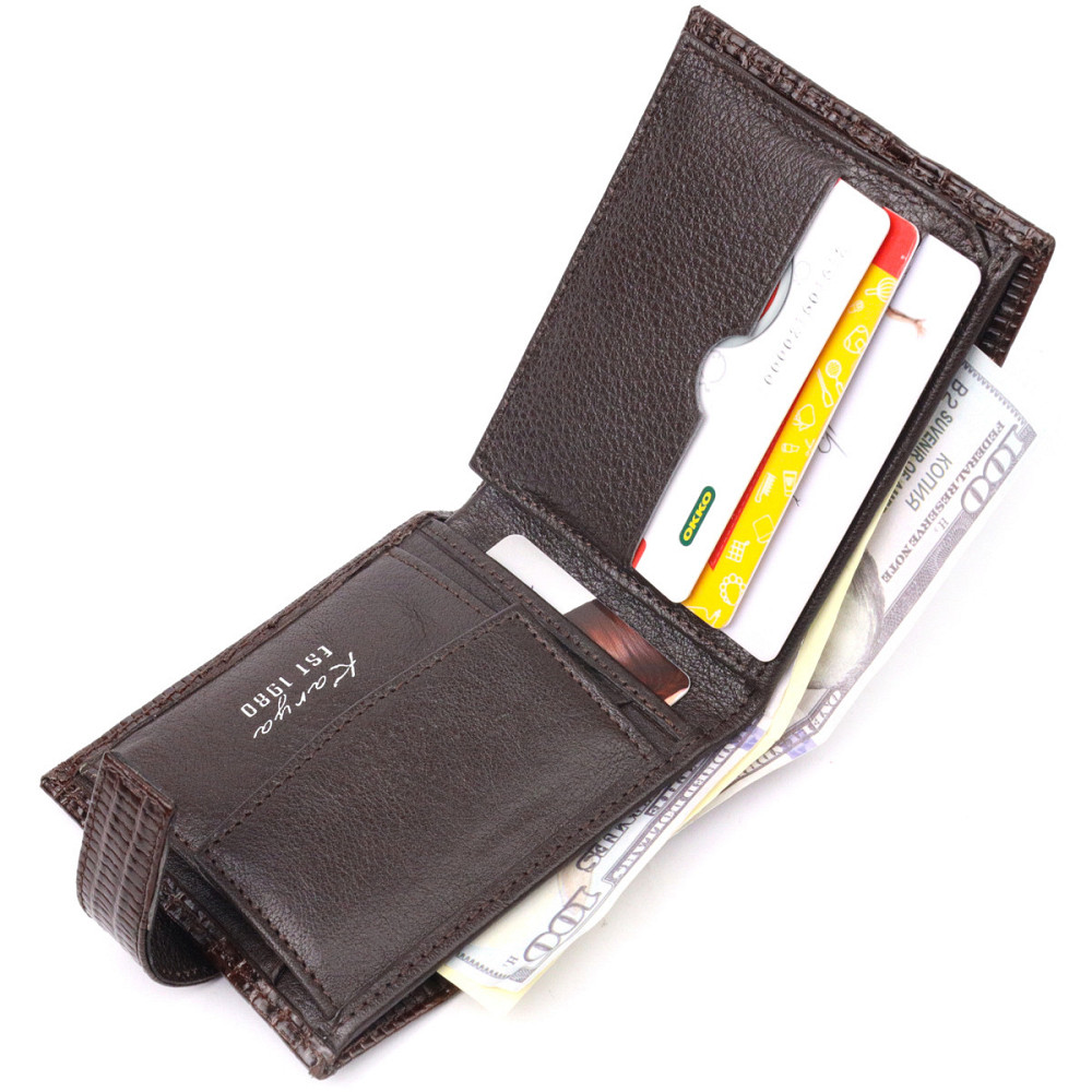 Практичный мужской кошелек из фактурной кожи KARYA 21036 Коричневый Киев - изображение 6