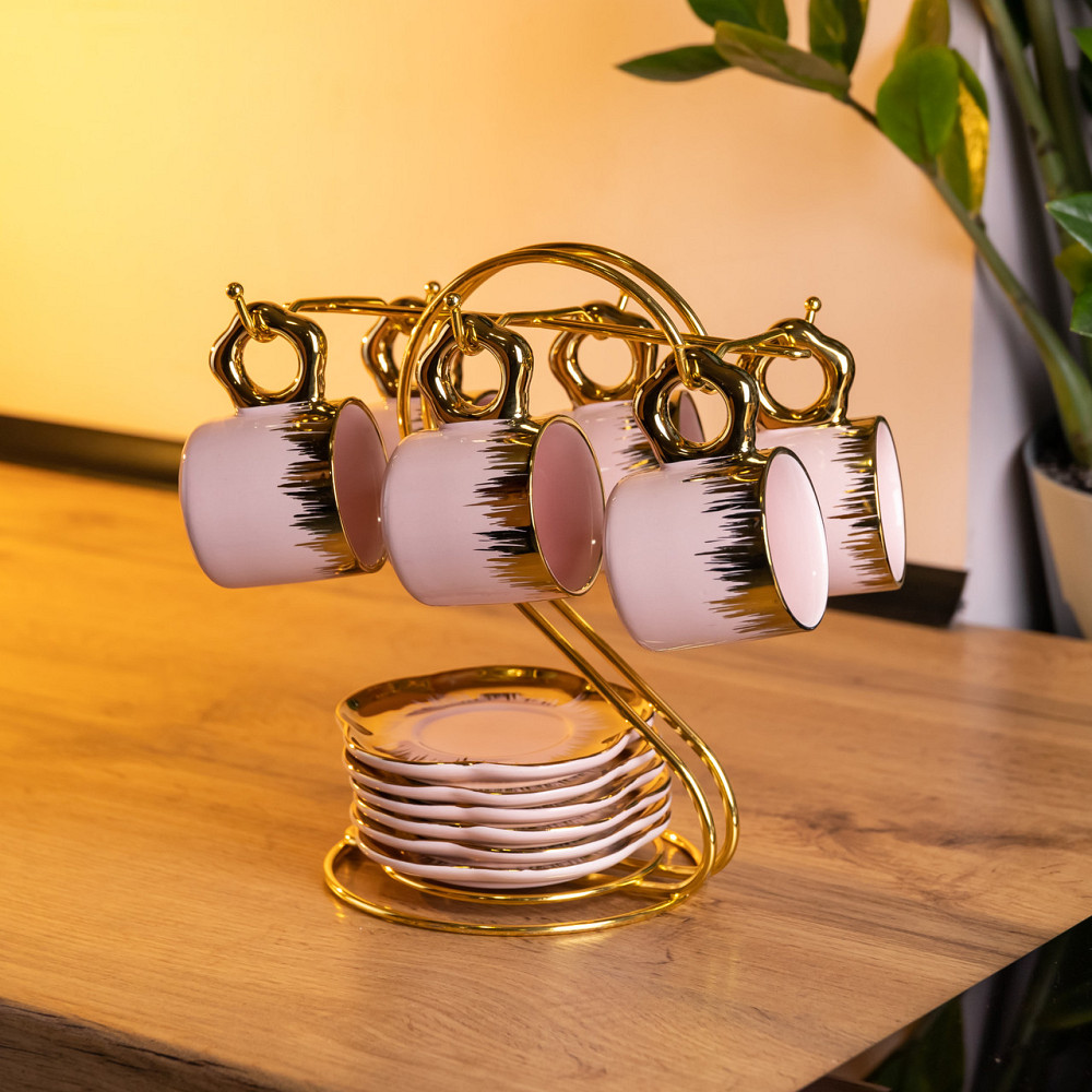 Yiwu Набір чашок для кави на металевій підставці 6 (шт) по 100 (мл) подарунковий кавовий сервіз Коломия - фото 1