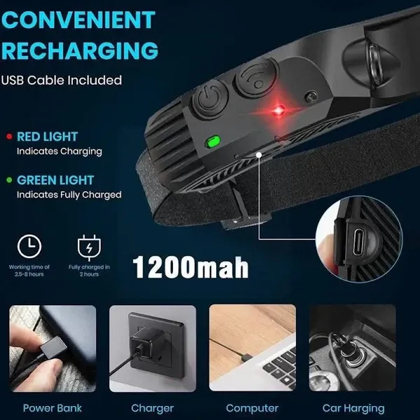 Налобний ліхтар COBA CB-689-3 акумуляторний з датчиком руху та червоним світлом Одеса - фото 7