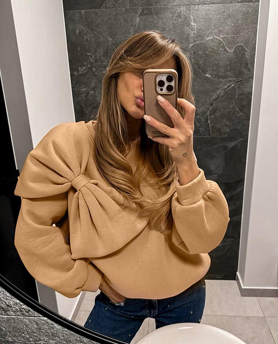 Жіночий стильний светр із декоративним бантом спереду трикотаж теплий тринитка Бежевий, 42/46 Одеса - фото 1