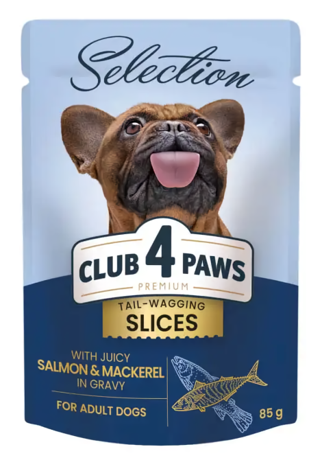Корм для собак малых пород CLUB 4 PAWS Premium Plus Selection кусочки с лососем и макрелью в соусе, 85 г Винница - изображение 1