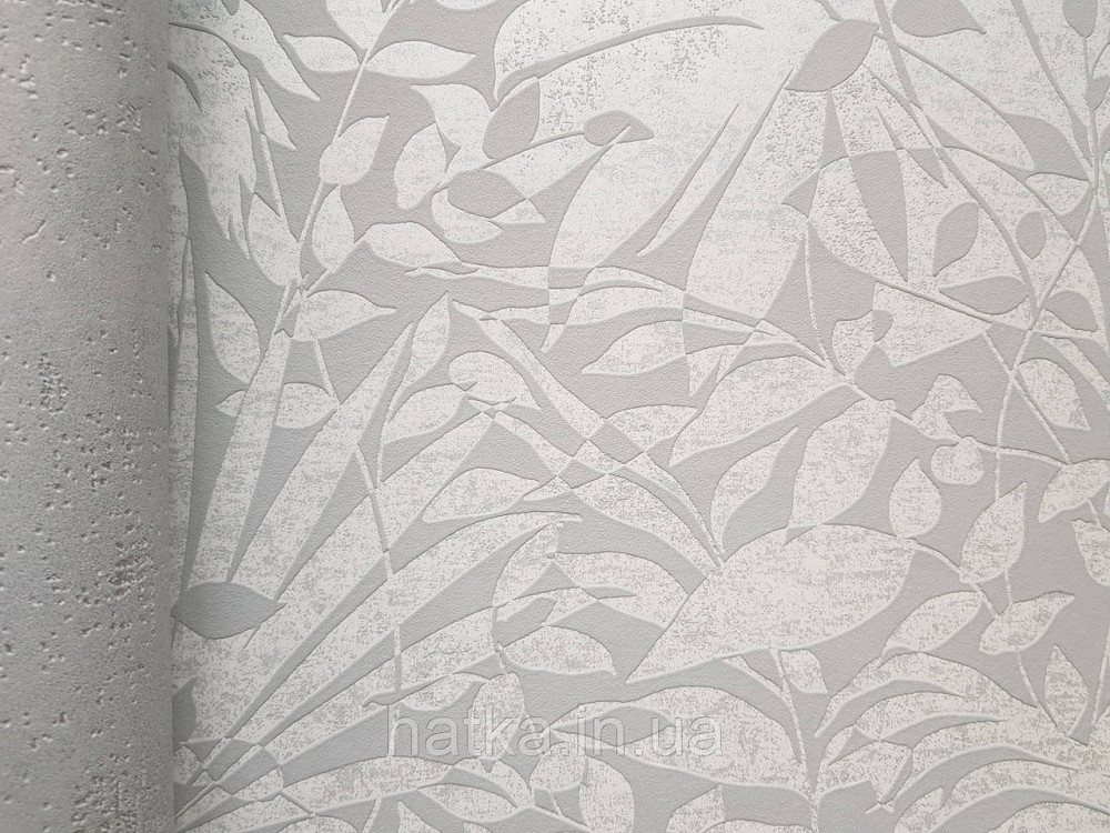 Шпалери вінілові на флізеліні AS creation The Bos 0.53х10 листя папороті монстери банана білі на сірому Київ - фото 3