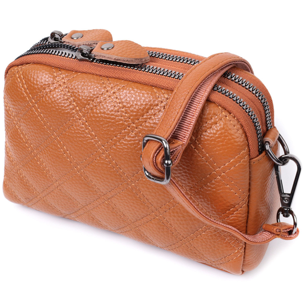 Стильна жіноча сумка прошита ромбами на лицьовій стороні з натуральної шкіри Vintage 22809 Рудий Київ - фото 2