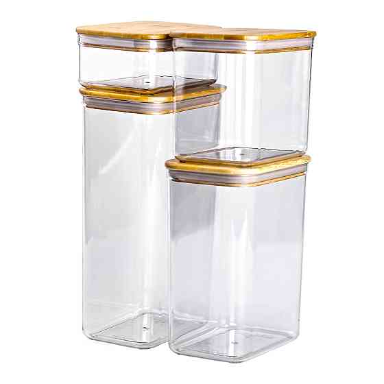 Yiwu Банки для сипучих продуктів набір із 4 шт пластикові з бамбуковими кришками HP-1302 Коломыя