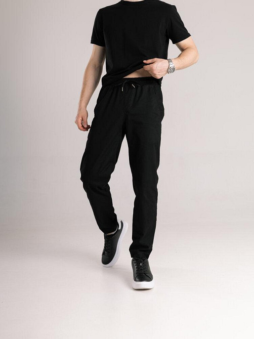 Мужские черные брюки демисезонные котоновые прямого кроя Pobedov Step Киев - изображение 7