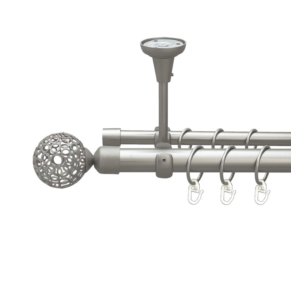 Карниз Orvit Савона металевий дворядний відкритий до стелі гладка труба кільце металеве Сатин 25\16 мм 300 см (00-00023827) Львів - фото 1