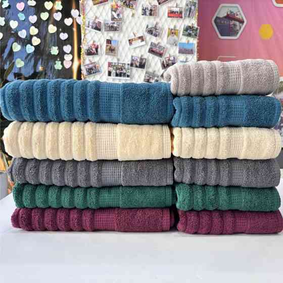 Набор 2 жаккардовых полотенца Lovely Svi для ванной, в подарок, 70х140 см 50×90 cм Oxford Stripe синий Киев