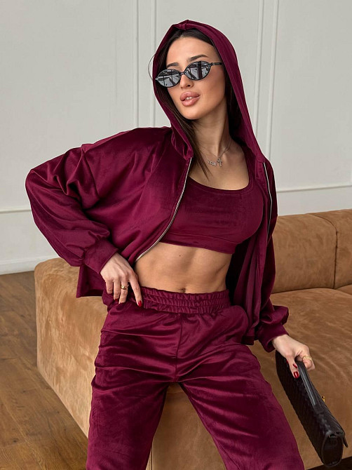Женский повседневный костюм тройка: кофта, топ и брюки велюр Одесса - изображение 7