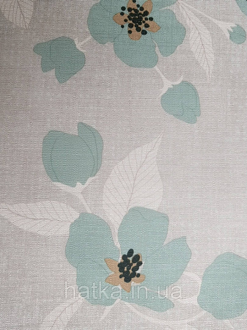 Шпалери вінілові Lutece Melody 51196704 квіти бірюзове листя білі на сіро-бежевому в крапку тлі Київ - фото 4