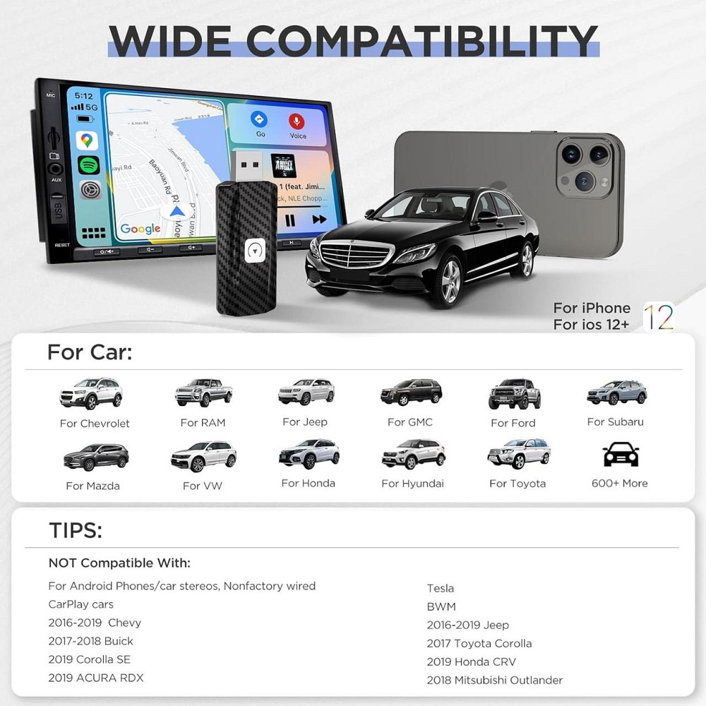 Бездротовий адаптер CarPlay с U2C-AIR 2.0, перехідник з дротового Карплей, USB-С, підтримка iOS 10+, Wi-Fi, чорний Київ - фото 6