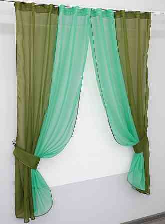 Кухонные шторы VR-Textil № 017к комбинированные с подвязками оливковый с лазурным 265х170 см (52-0008) Киев