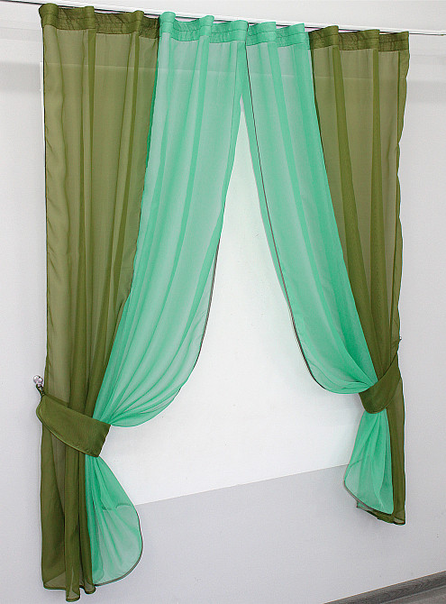 Кухонные шторы VR-Textil № 017к комбинированные с подвязками оливковый с лазурным 265х170 см (52-0008) Киев - изображение 2