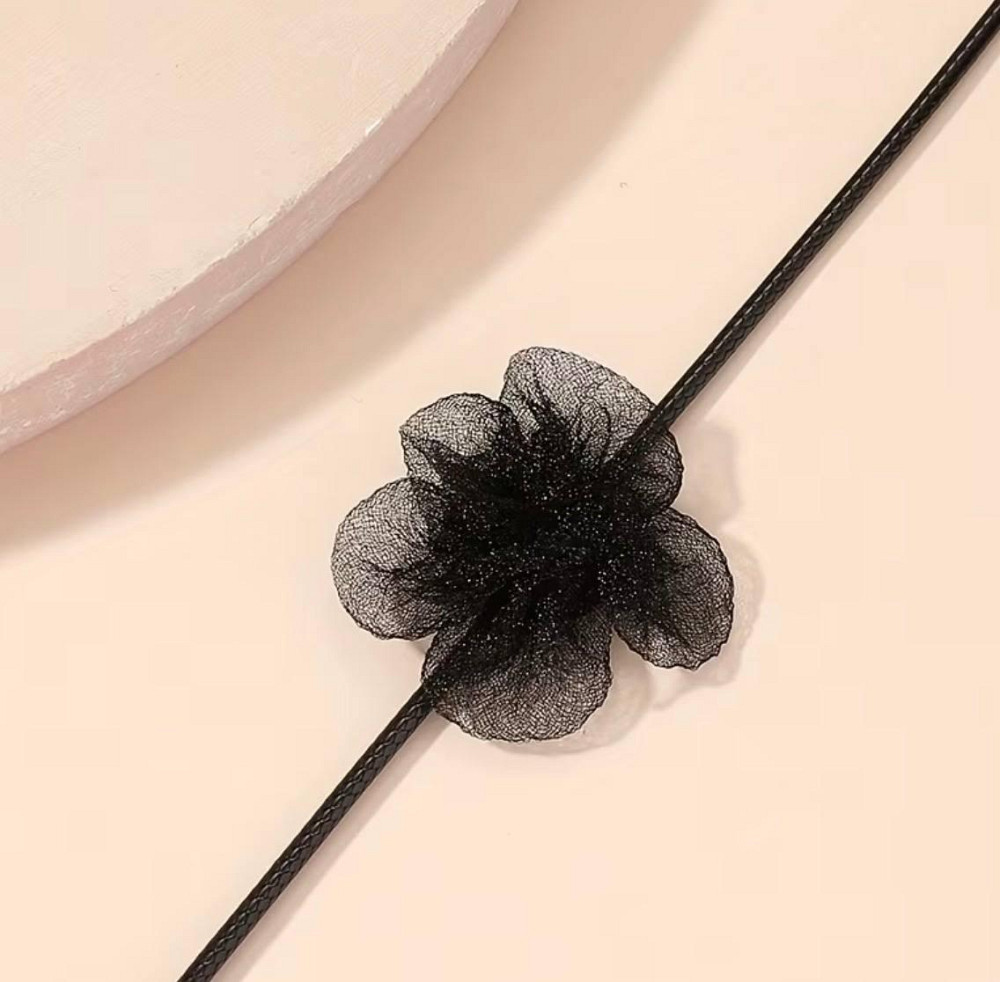Чокер на шею с цветком черный минималистичный женский чокер ожерелье Киев - изображение 2