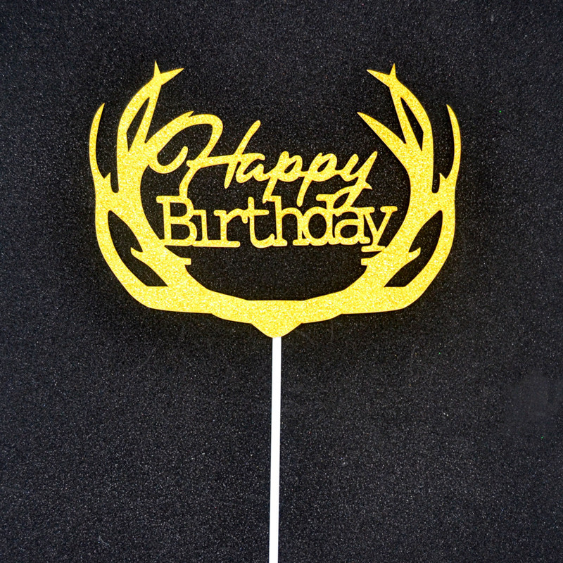 Топпер на торт С Днем Рождения 14 на 10 см золотистый Киев - изображение 1