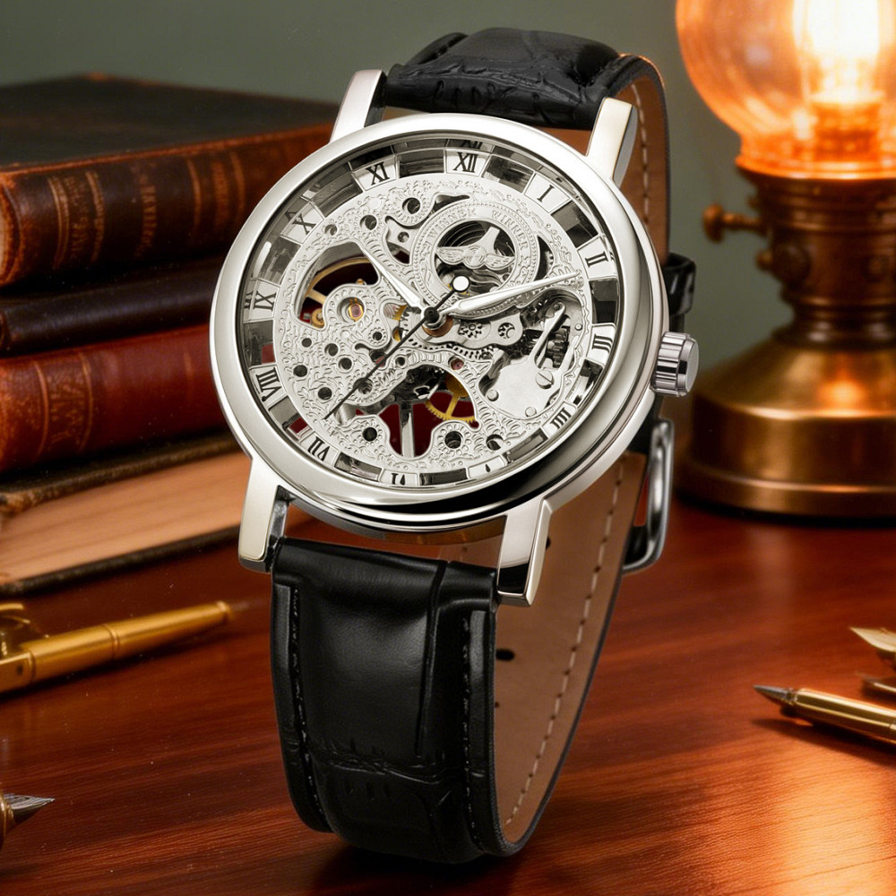 Годинник чоловічий механічний Winner Silver Grain (2 ремінці) Вінниця - фото 3