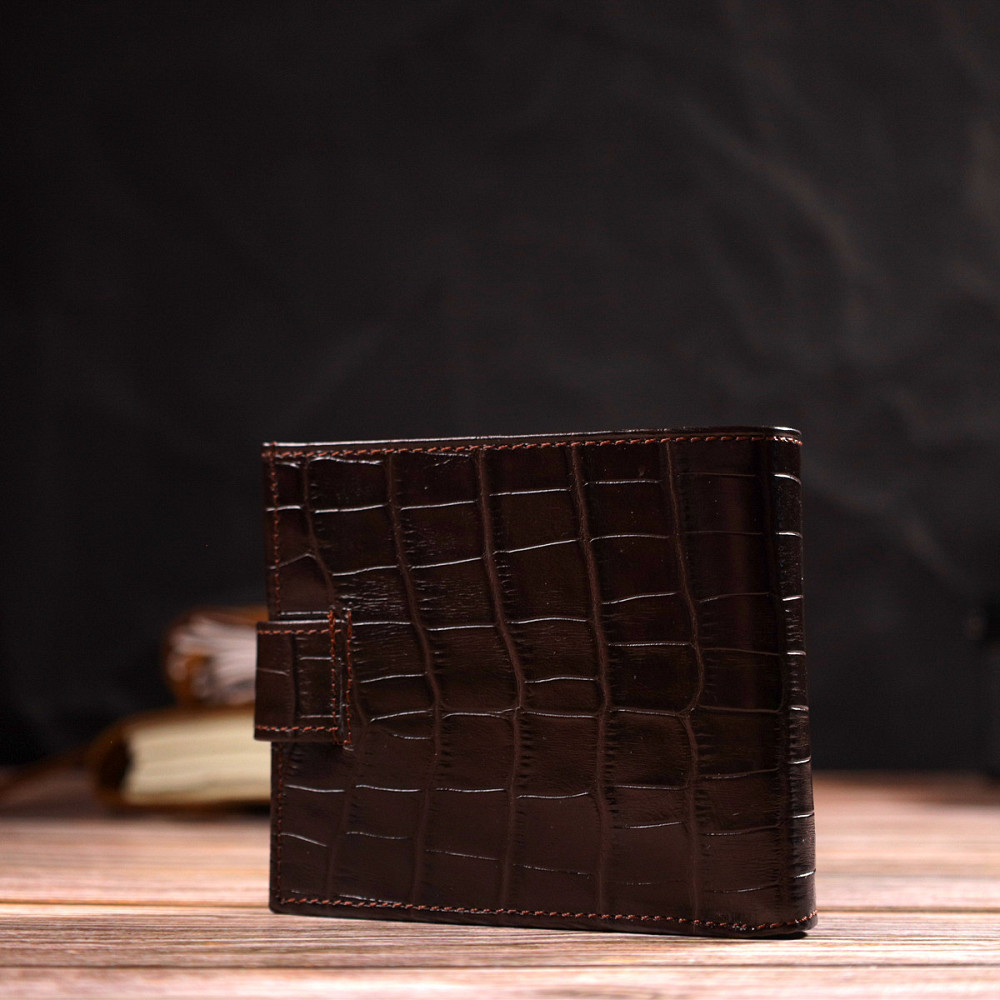 Гаманець для чоловіків горизонтального формату з натуральної шкіри з тисненням під крокодила CANPELLINI 21770 Коричневий Київ - фото 10