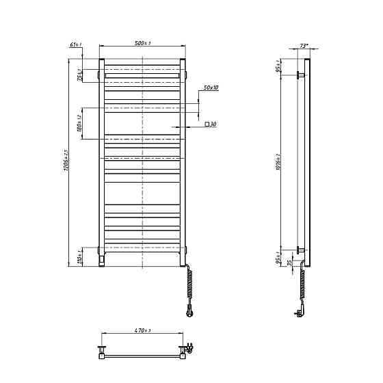 Сушарка для рушників Largo 500х1200 Sensor з Wi-Fi, права з таймером, білий оксамит Київ