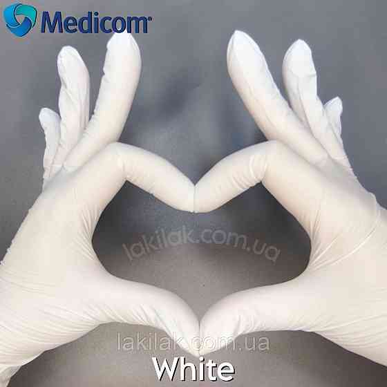 Рукавички нітрилові Medicom White розмір S 3,5гр (білі) 100 шт Херсон