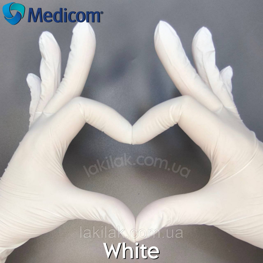 Рукавички нітрилові Medicom White розмір S 3,5гр (білі) 100 шт Херсон - фото 1