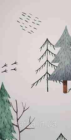 Шпалери флізелінові екологічно чисті Rasch Kids World 0.53х10 дитячі ялинки гілки зелені сірі на білому Київ