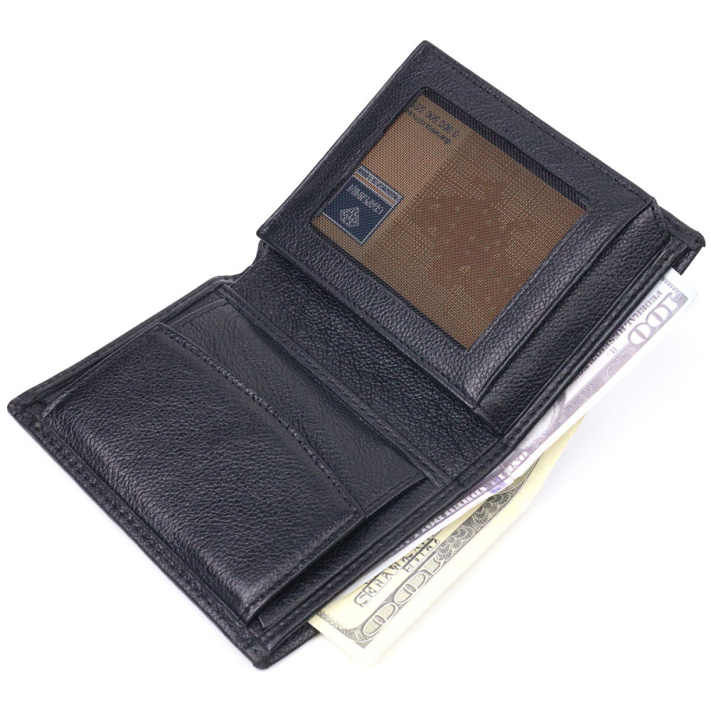 Вертикальный небольшой кожаный кошелек без застежки KARYA 21362 Черный Киев - изображение 4