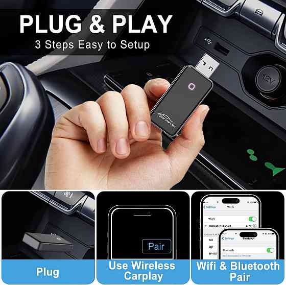 Беспроводной адаптер CarPlay и Android Auto 2 в 1 USB Type-C, Bluetooth, Wi-Fi 2.4G, Plug & Play, черный Киев