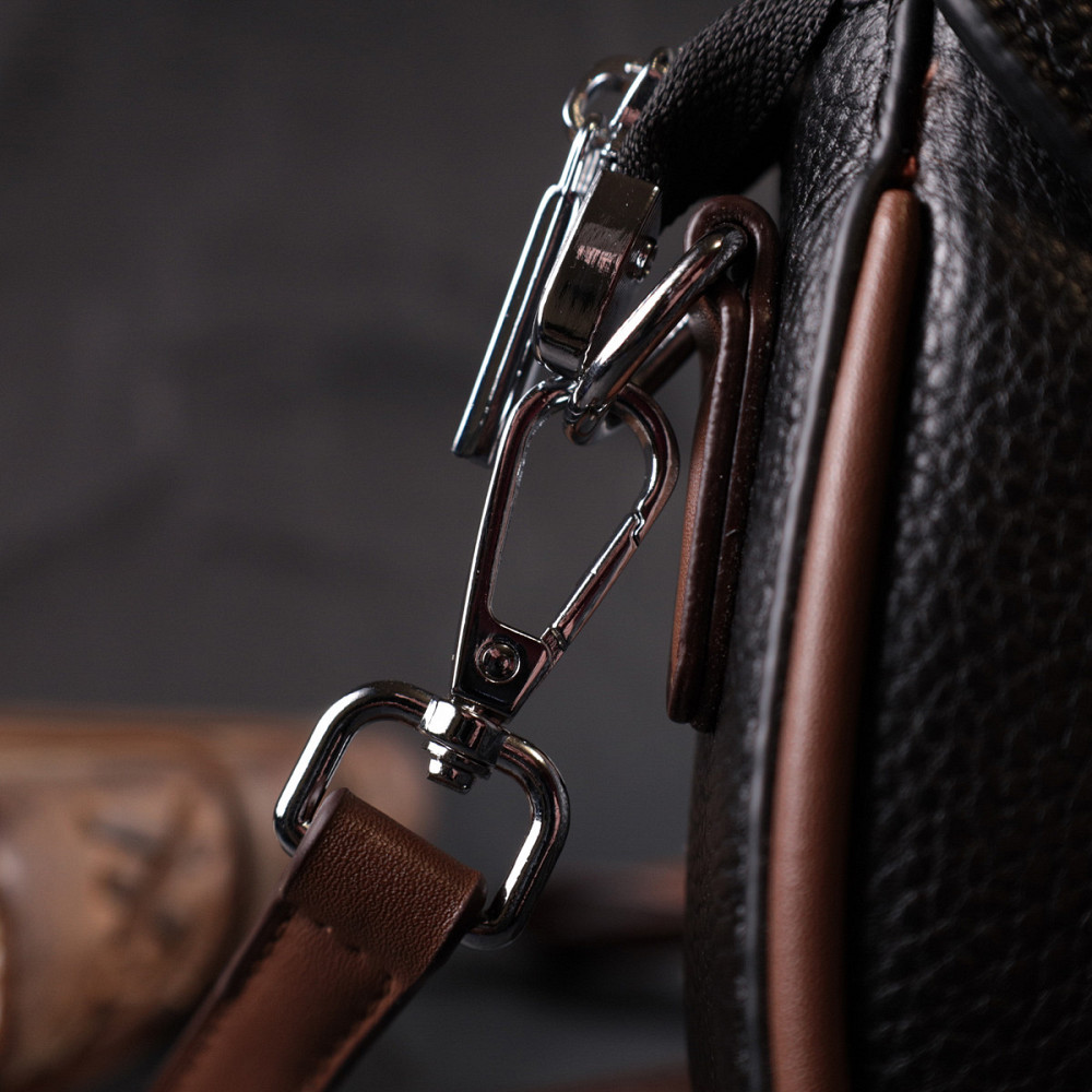 Шкіряна напівкругла сумка з цікавим магнітом-заскочкою для жінок Vintage 22441 Чорна Київ - фото 9