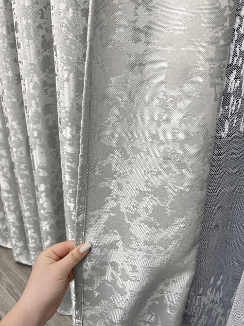 Комплект штор VR-Textil Льон Мармур 100х270 2шт і Тюль 300х270 1263ш-1675т Світло-сірий з білим 71-168/1 Київ - фото 5