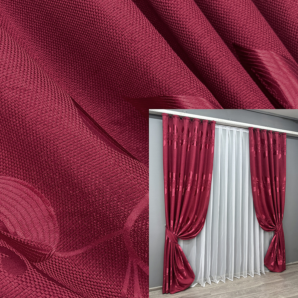 Комплект готових штор VR-Textil Льон Рогожка № 1721ш Рубіновий 150х270 см 2 шт (33-0628) Київ - фото 1