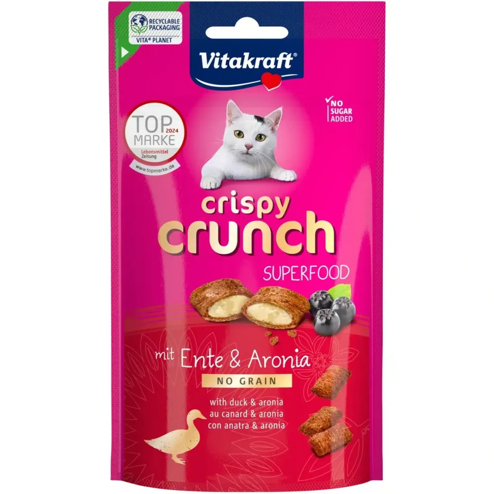 Хрусткі ласощі для котів Вітакрафт Vitakraft Crispy Crunch подушечки з кремовою начинкою з качкою та ягодами аронії, 60 г Вінниця - фото 1