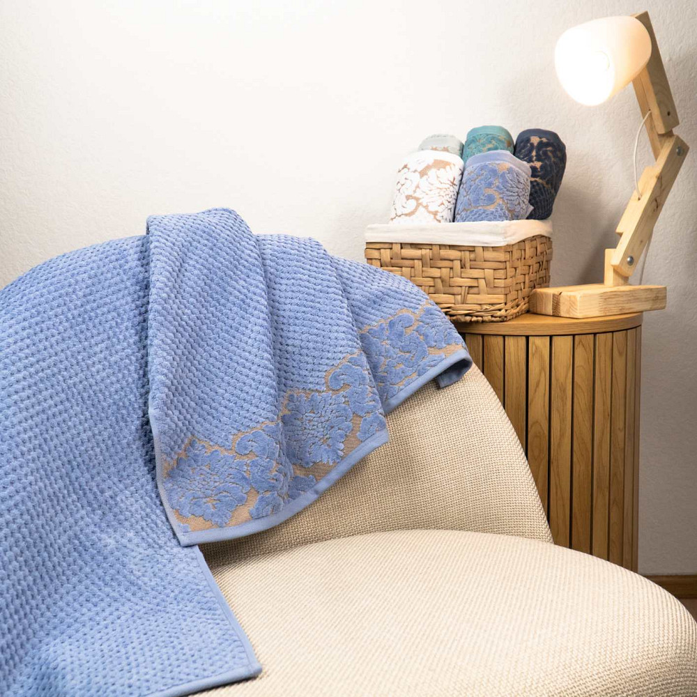 Банний махровий рушник 70x140см Damask Преміум якості Жакардовий з велюром 550г/м2 (Синій) Суми - фото 4