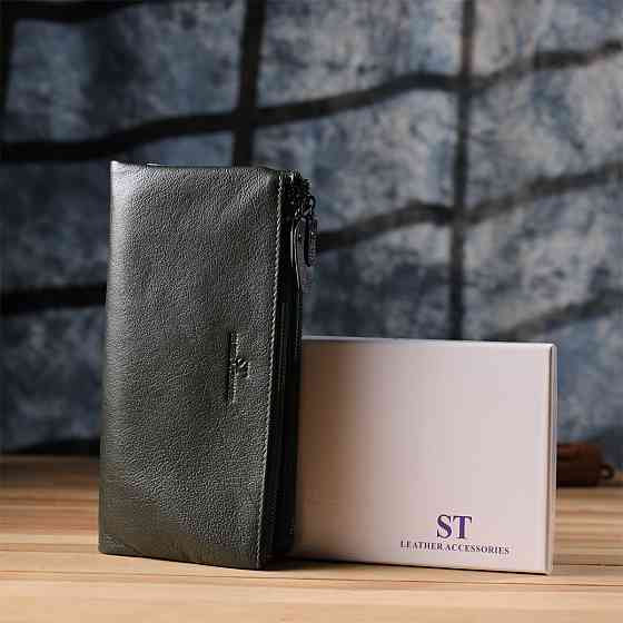 Красивий шкіряний гаманець на три відділення Зелений (ST Leather) Київ