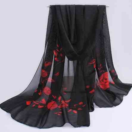 Женский черный шарф с красными розами - размер шарфа приблизительно 148*47см, шифон Киев