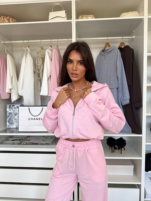 Женский прогулочный костюм двойка: зип худи и штаны двунитка Розовый, 46/48 Одесса - изображение 3