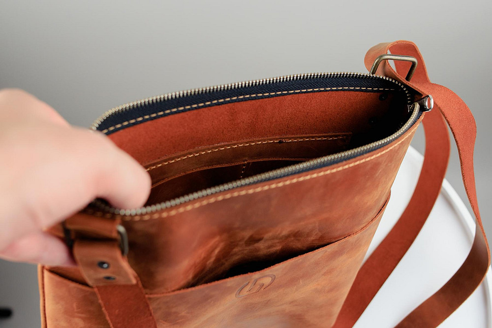 Сумка-месенджер Skill з натуральної шкіри Crazy Horse, через плече (Світло-коричневий) Суми - фото 5