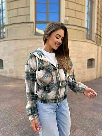 Жіноча кофта в клітинку на блискавці з капюшоном котон Зелений, 46/48 Одеса