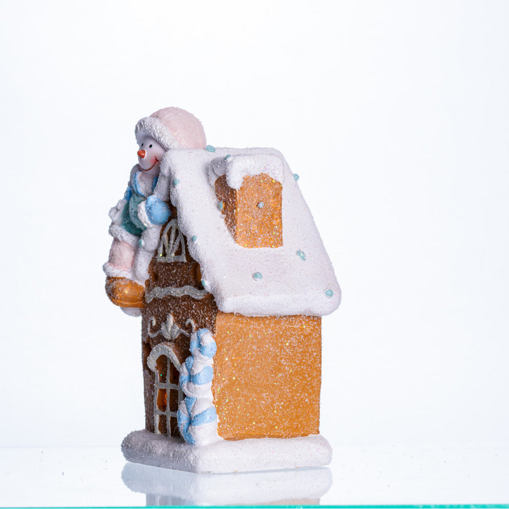 Новогодняя декоративная фигурка с подсветкой 14×9×20 см Новогодний декор Домик со снеговиком из фарфора CR-6-5 Киев - изображение 3