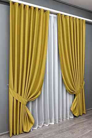 Комплект готових штор VR-Textil Шеніл однотонний № 1897ш Гірчичний 200х270 см 2 шт (32-265) Київ