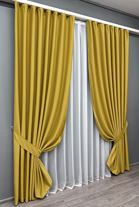 Комплект готових штор VR-Textil Шеніл однотонний № 1897ш Гірчичний 200х270 см 2 шт (32-265) Київ - фото 3