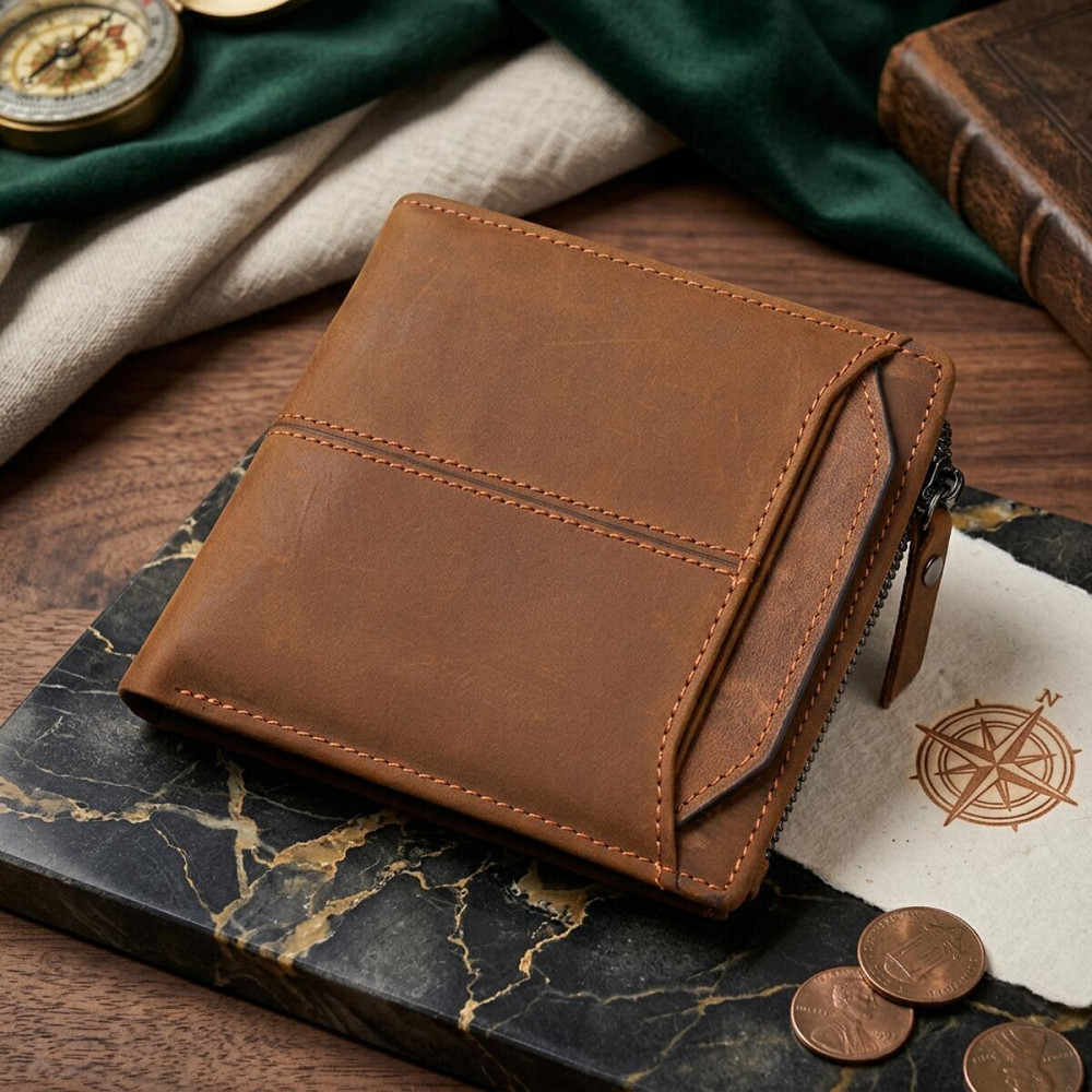 Чоловічий шкіряний гаманець для карток купюр та монет Vintage 22856 Коричневий Київ - фото 18